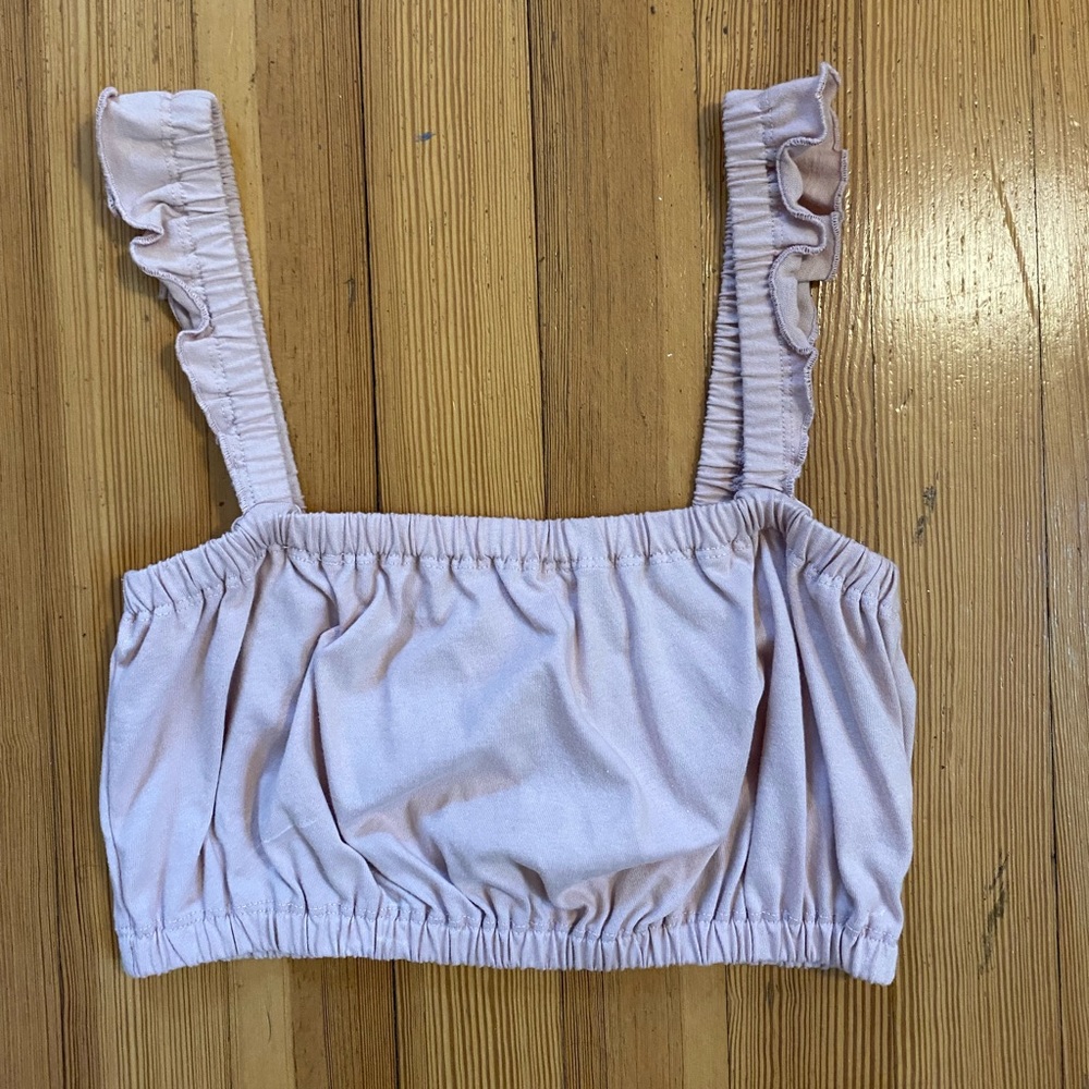 Aritzia Pink Ruffle Crop Top